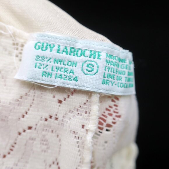Guy Laroche Vintage 80s Ivory Sheer Lace One Piece Long Sleeve Bodysuit Small - Picture 3 of 5